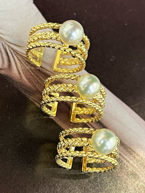 Gold Akoya Pearl Weaving Open Ring — Modern Luxury